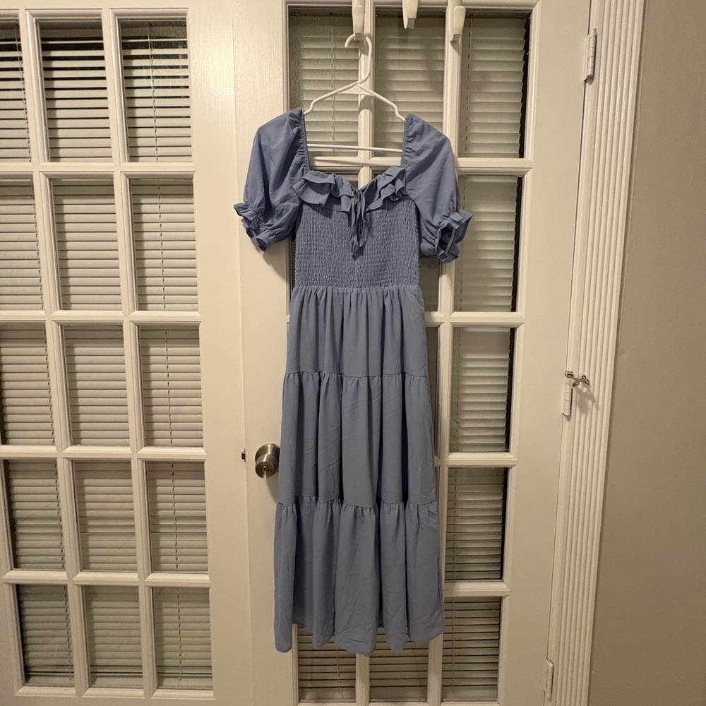 Francesca's Collections Light Blue Tiered Dress